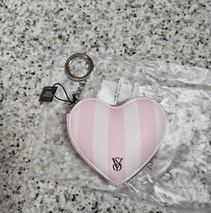 Victoria's Secret Heart Pouch Keychain (Heritage Stripe)